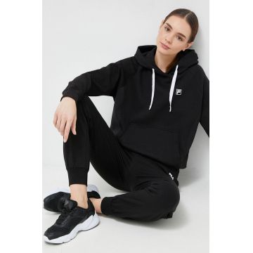 Fila bluza femei, culoarea negru, cu glugă, neted