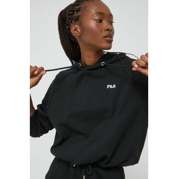 Fila bluza femei, culoarea negru, cu glugă, neted