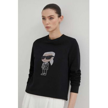 Karl Lagerfeld hanorac de bumbac femei, culoarea negru, cu imprimeu