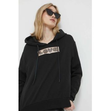 Love Moschino bluza femei, culoarea negru, cu glugă, cu imprimeu