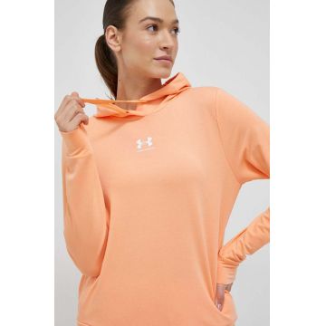 Under Armour bluza femei, culoarea roz, cu glugă, neted